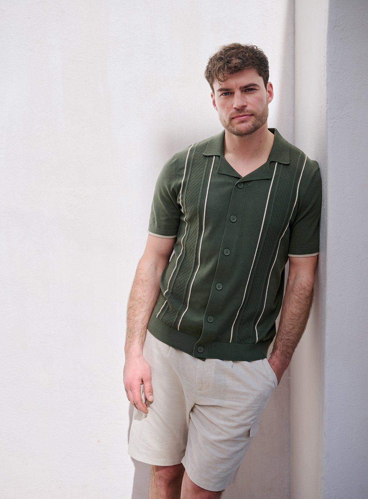 Green Crochet Stripe Button-Through Shirt XL - Image 1 thumbnail