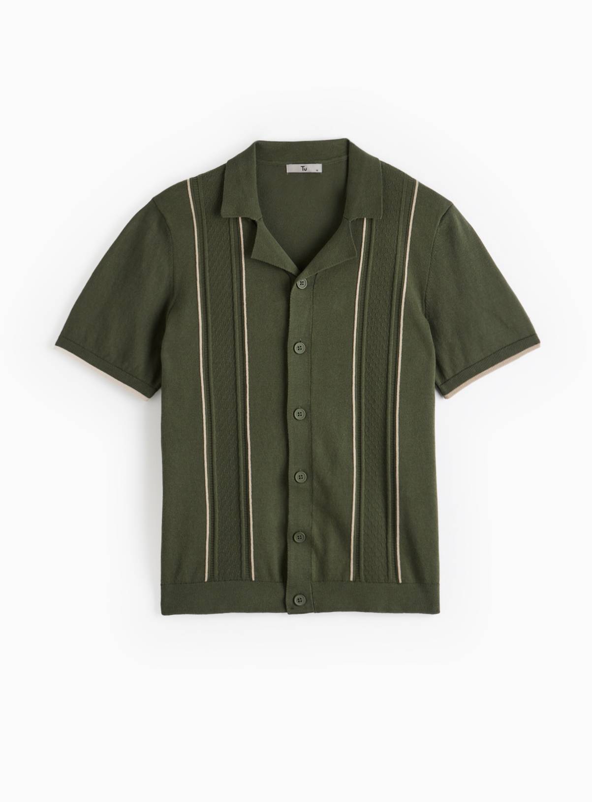 Green Crochet Stripe Button-Through Shirt XL - Image 2