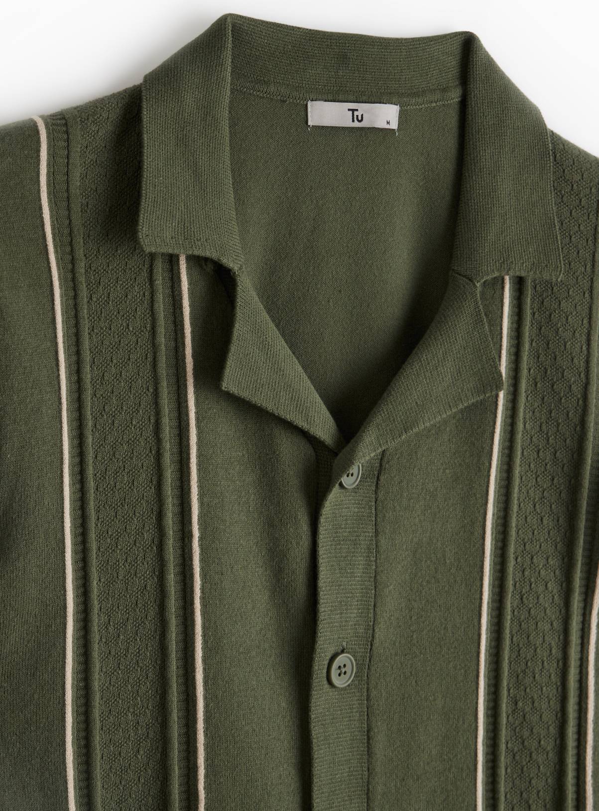 Green Crochet Stripe Button-Through Shirt XL - Image 3