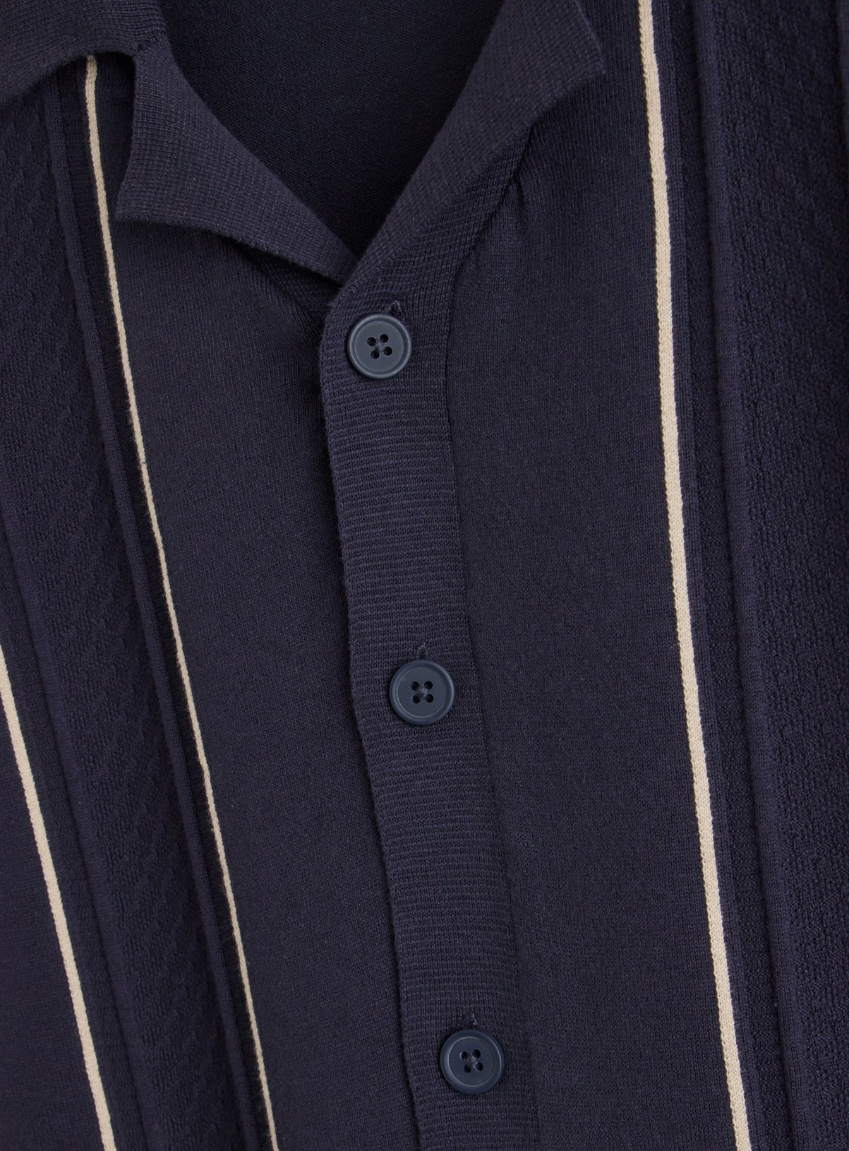 Navy Crochet Stripe Button-Through Shirt XL - Image 4 thumbnail
