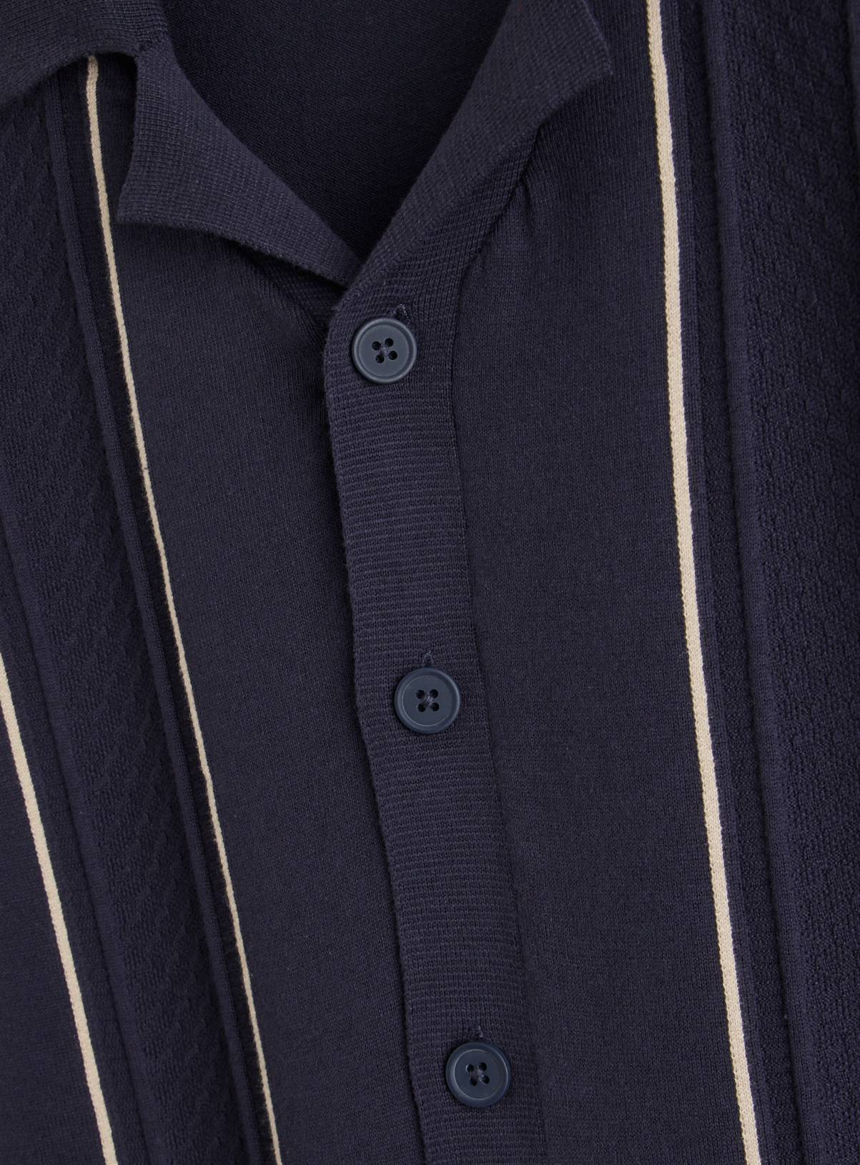 Navy Crochet Stripe Button-Through Shirt XL - Image 4