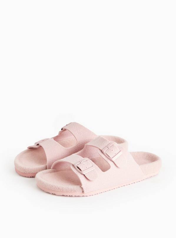Pink Felt Double Strap Slippers S