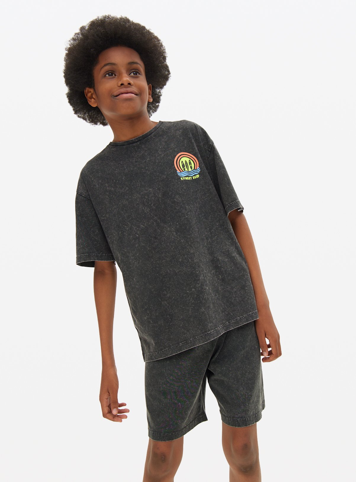 Black Washed Surf Slogan Pyjama Set 9-10 years