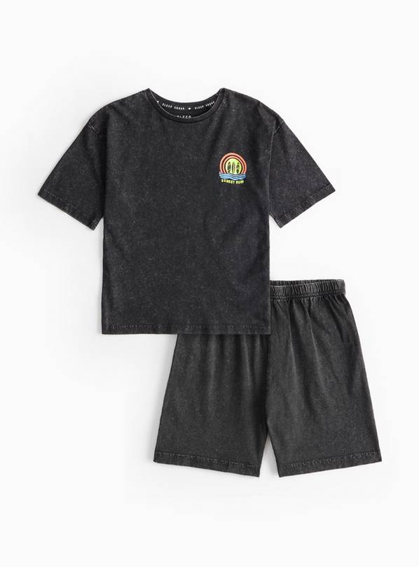 Black Washed Surf Slogan Pyjama Set 5-6 years