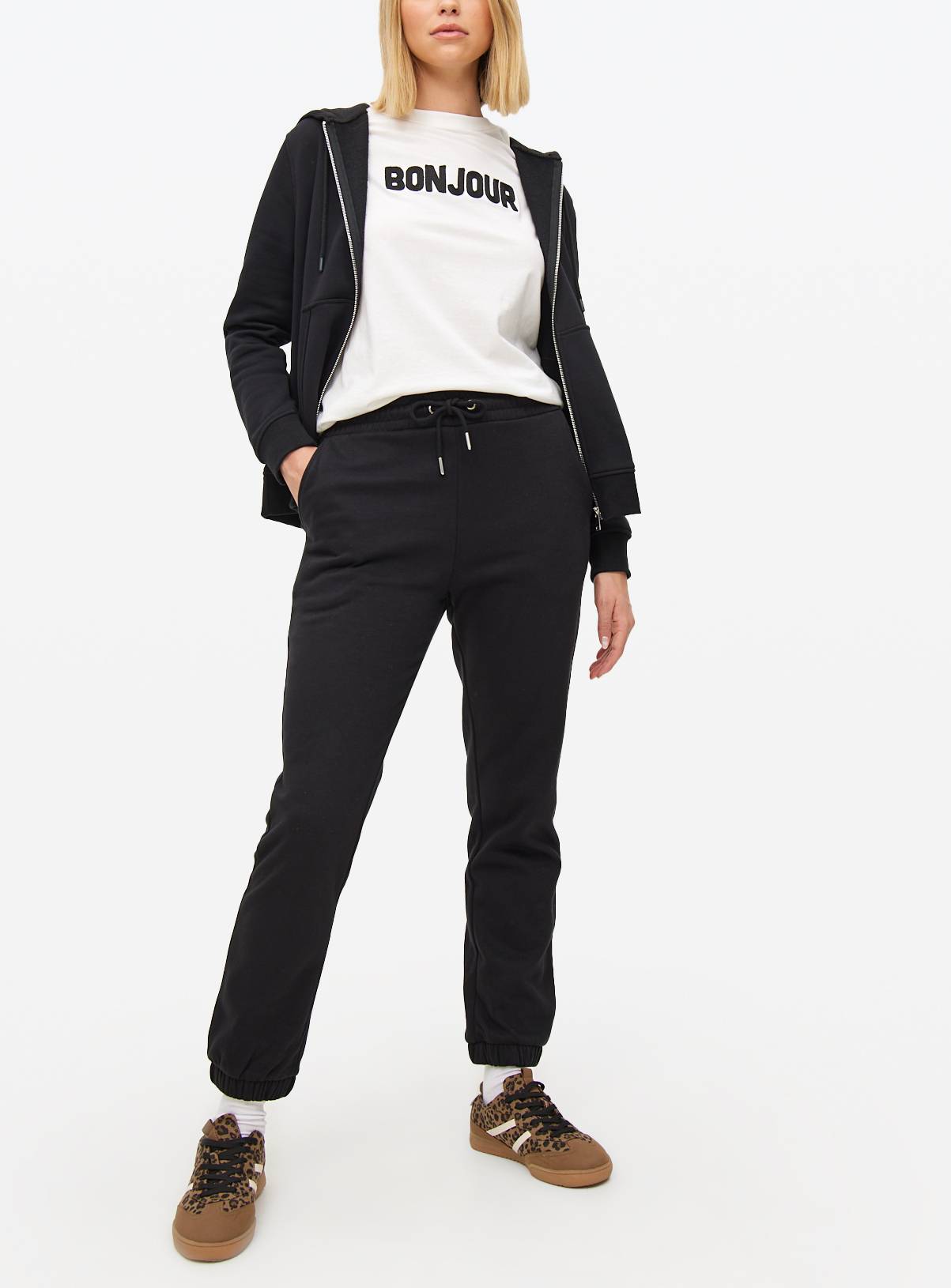 Black Cotton Blend Cuffed Tapered Joggers XS - Image 1