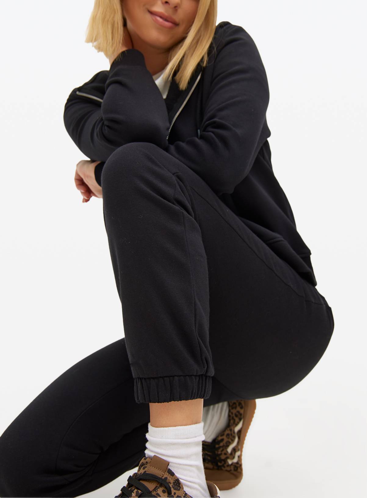 Black Cotton Blend Cuffed Tapered Joggers XS - Image 2