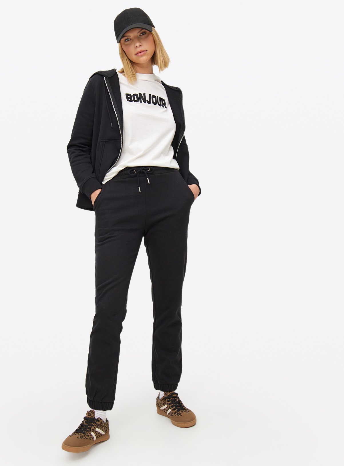 Black Cotton Blend Cuffed Tapered Joggers XS - Image 3 thumbnail