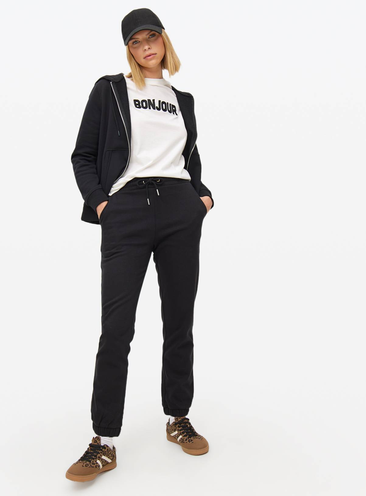 Black Cotton Blend Cuffed Tapered Joggers XS - Image 3