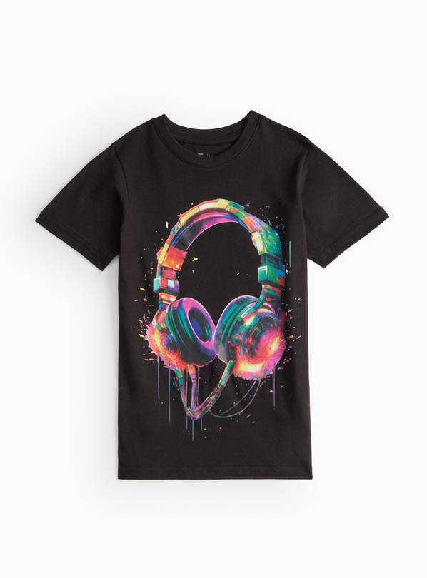 Navy Headphones Graphic Print T-Shirt 7 years