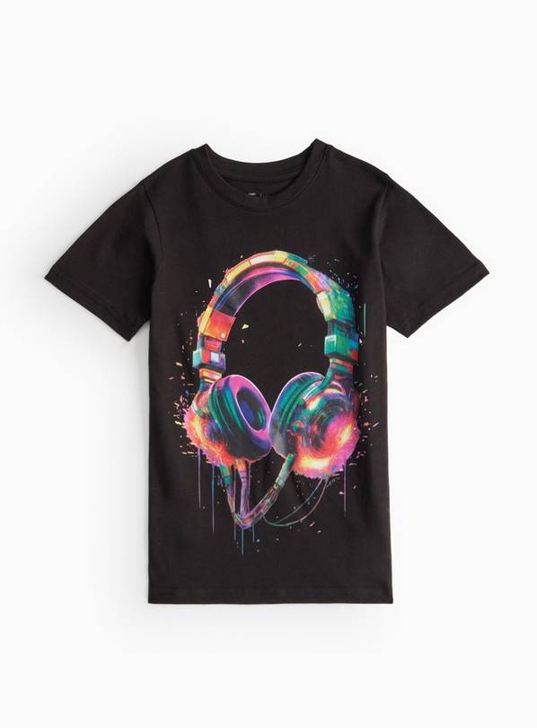 Navy Headphones Graphic Print T-Shirt 14 years