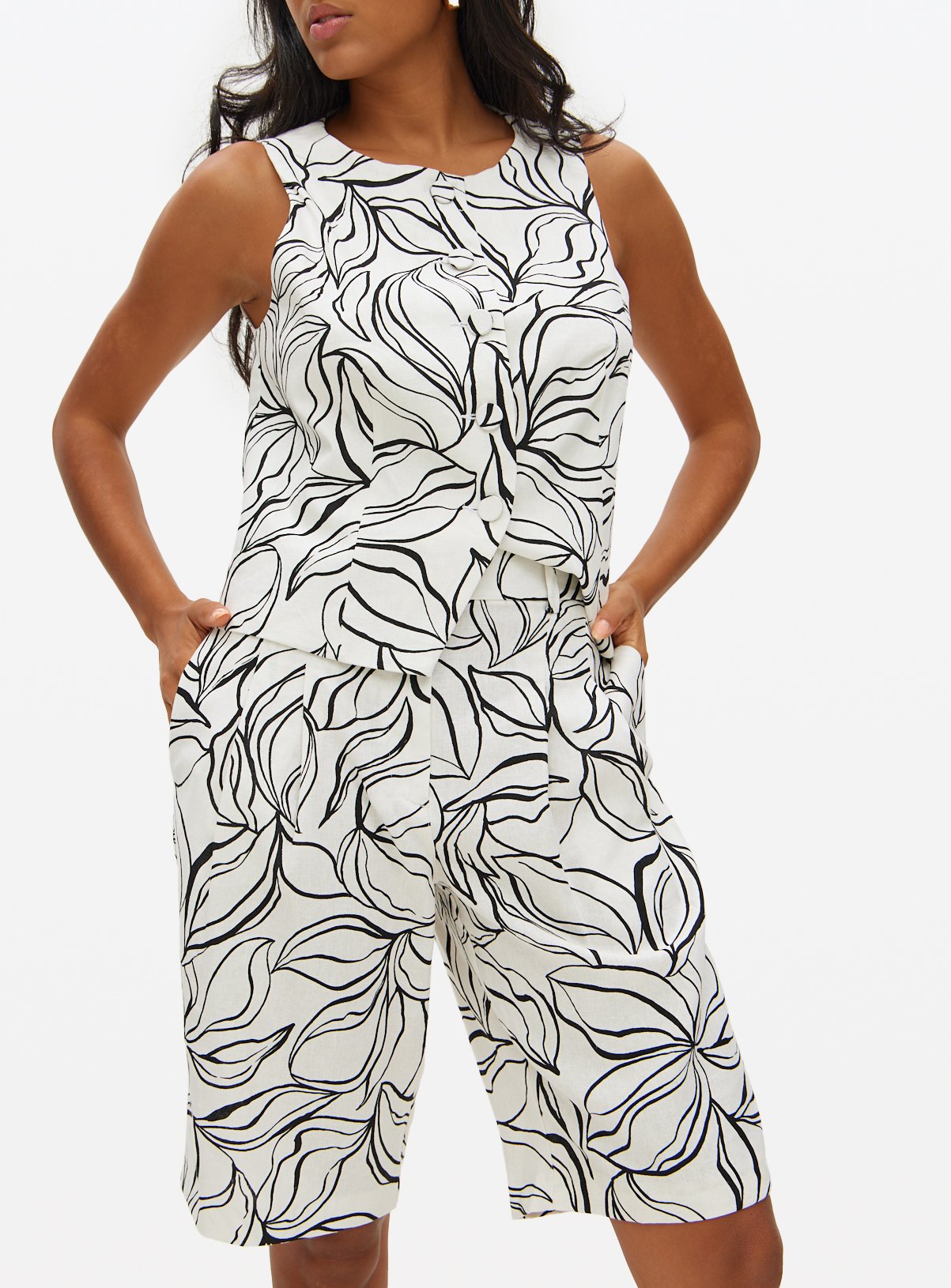 Mono Print Linen Blend Co-ord Bermuda Shorts