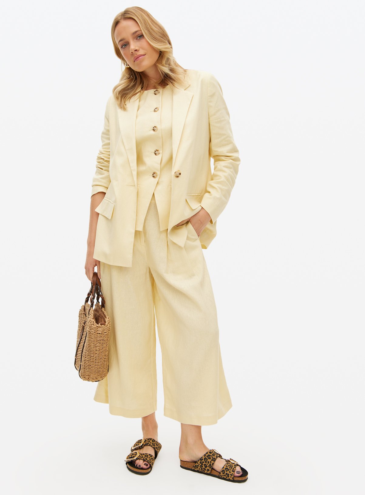 Cream Relaxed Fit Linen Blend Co-ord Blazer 12