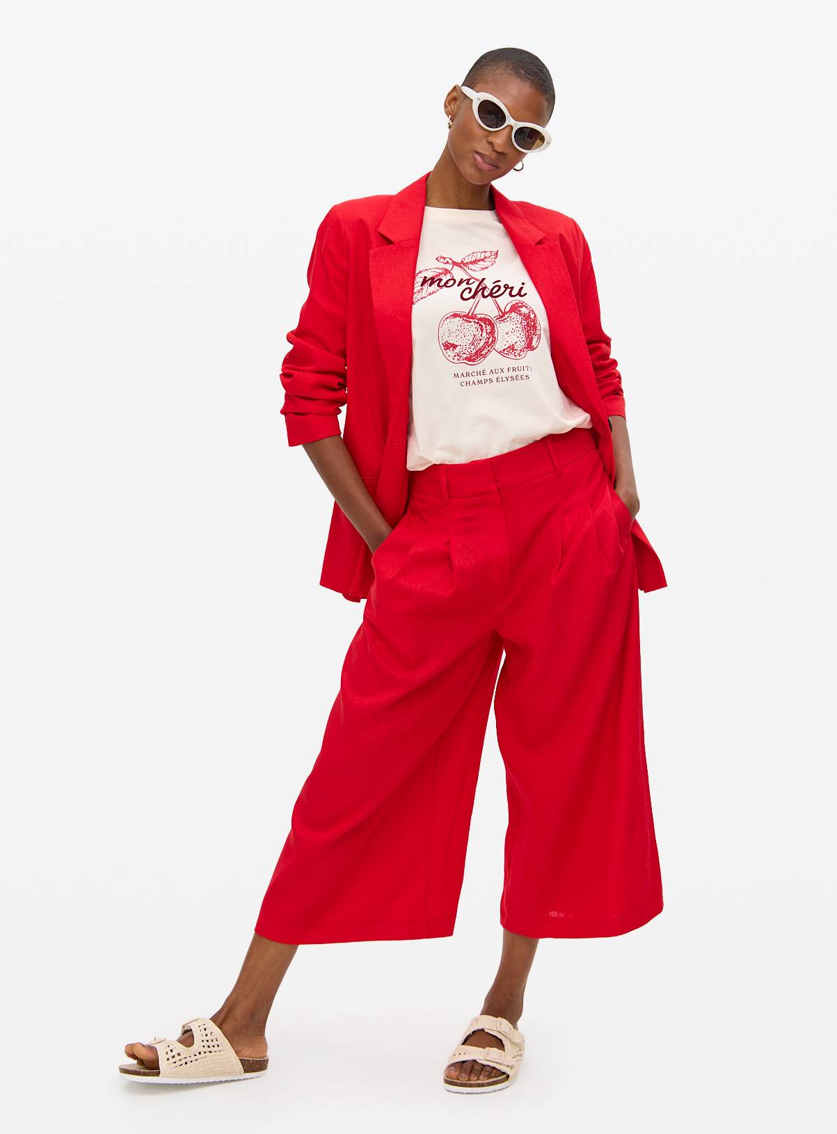 Red Linen Blend Co-ord Culottes 8 - Image 1