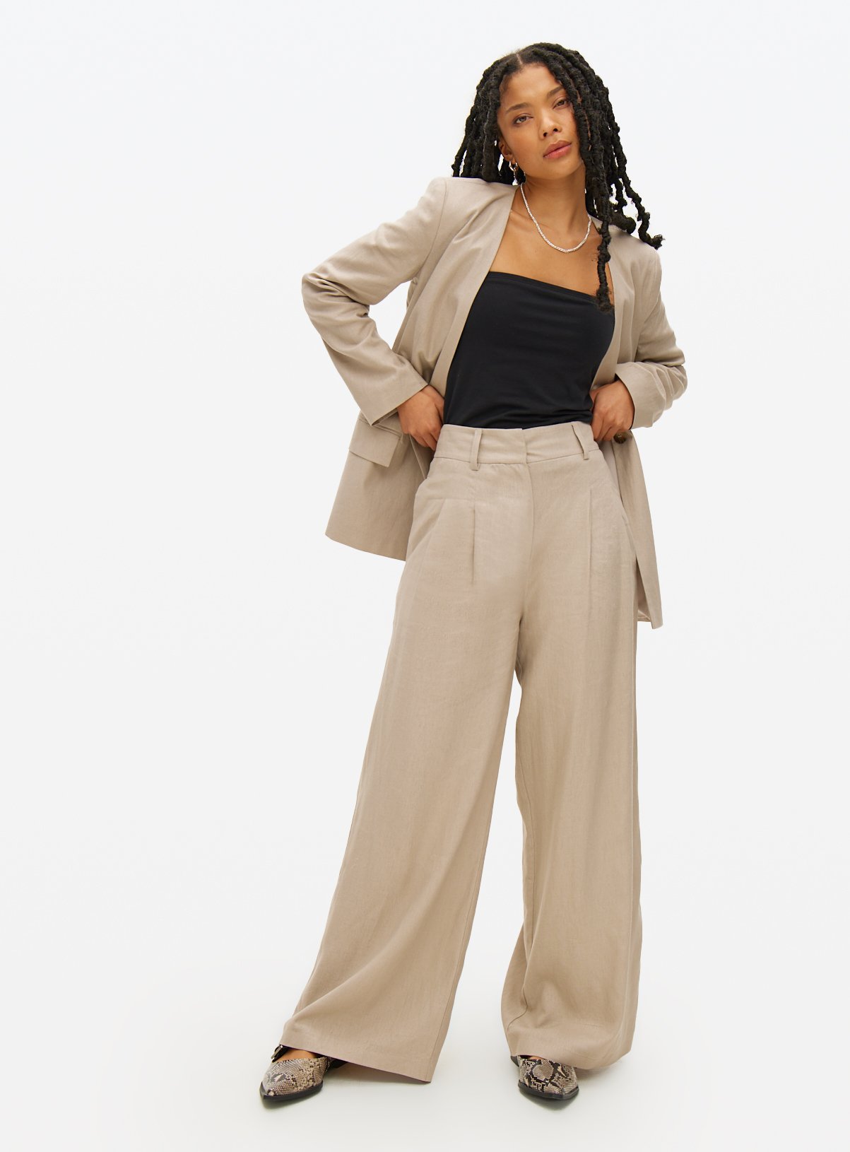 Stone Linen Ultra Wide Co-ord Trousers 14R - Image 2 thumbnail