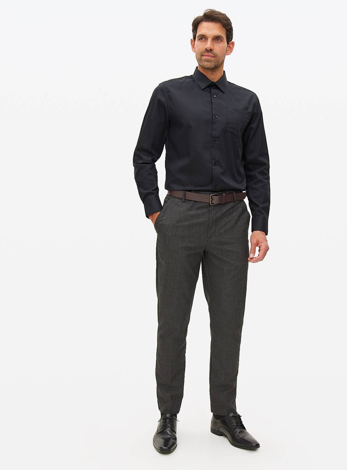Black Regular Fit Cotton Twill Long Sleeve Shirt 16.5 - Image 2