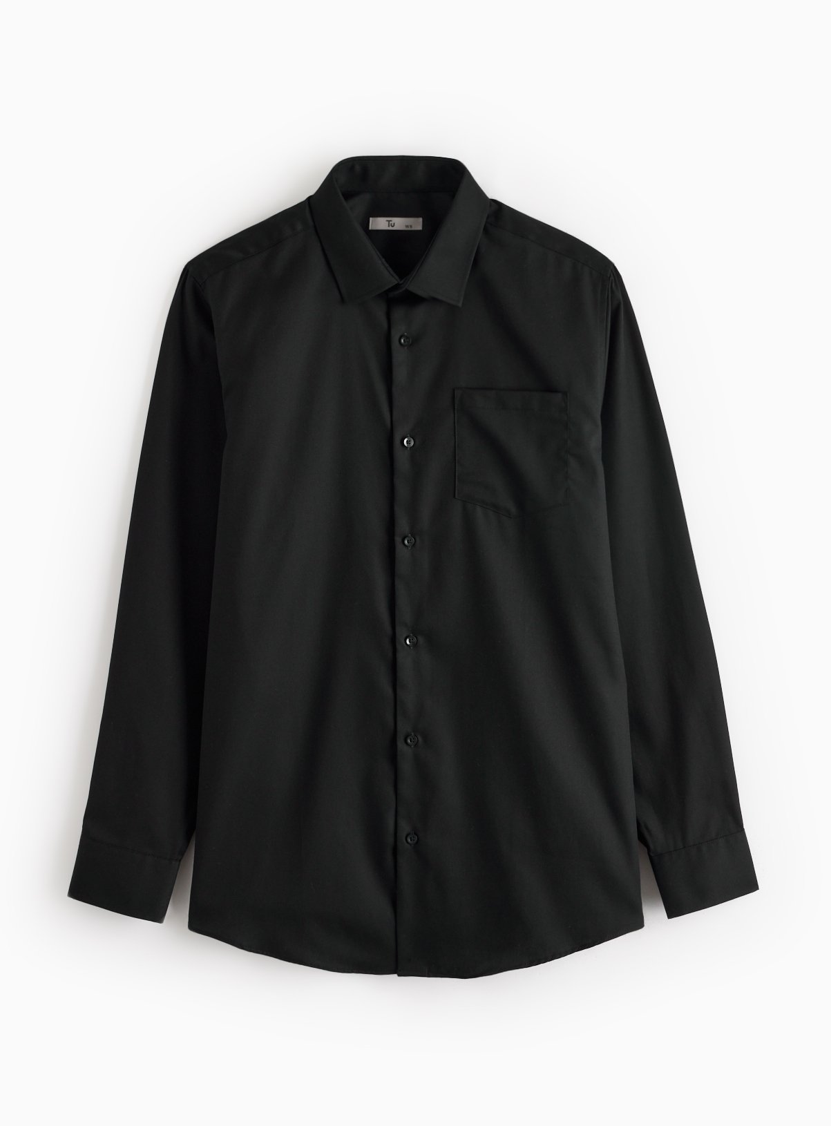 Black Regular Fit Cotton Twill Long Sleeve Shirt 16.5 - Image 3 thumbnail