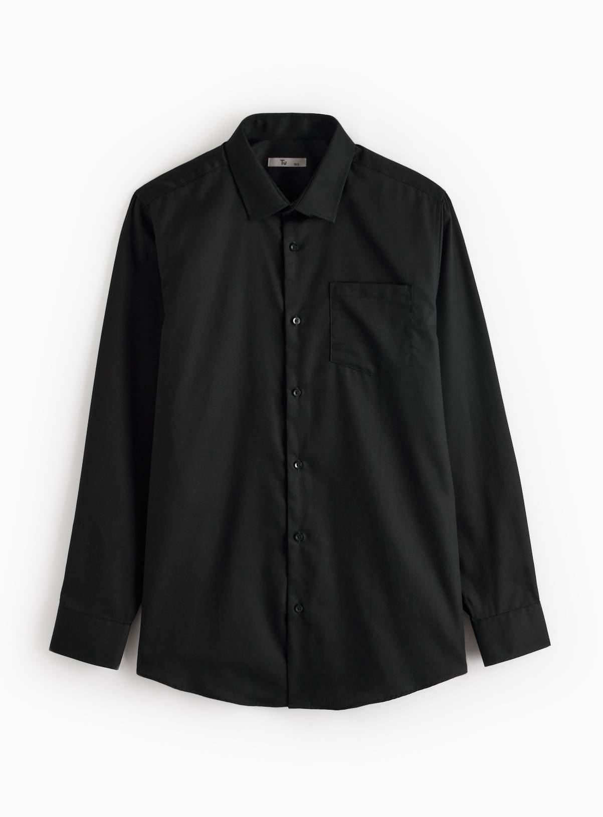 Black Regular Fit Cotton Twill Long Sleeve Shirt 16.5 - Image 3
