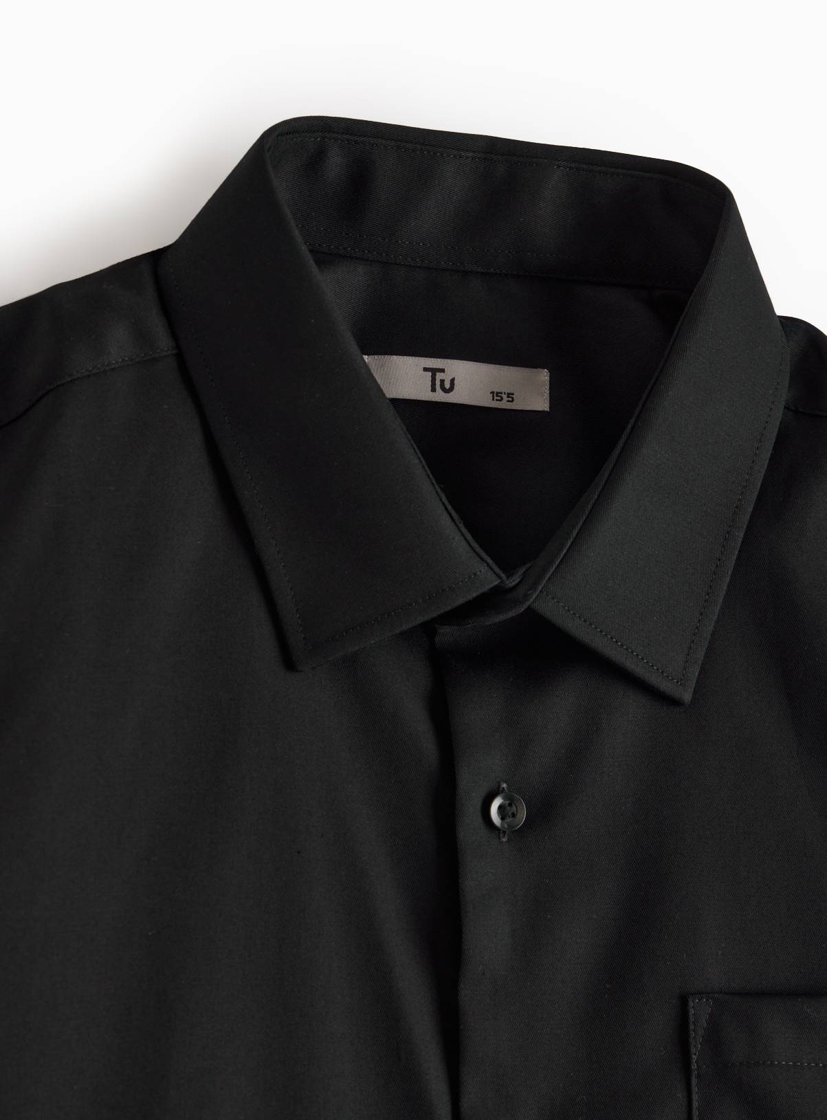 Black Regular Fit Cotton Twill Long Sleeve Shirt 16.5 - Image 4