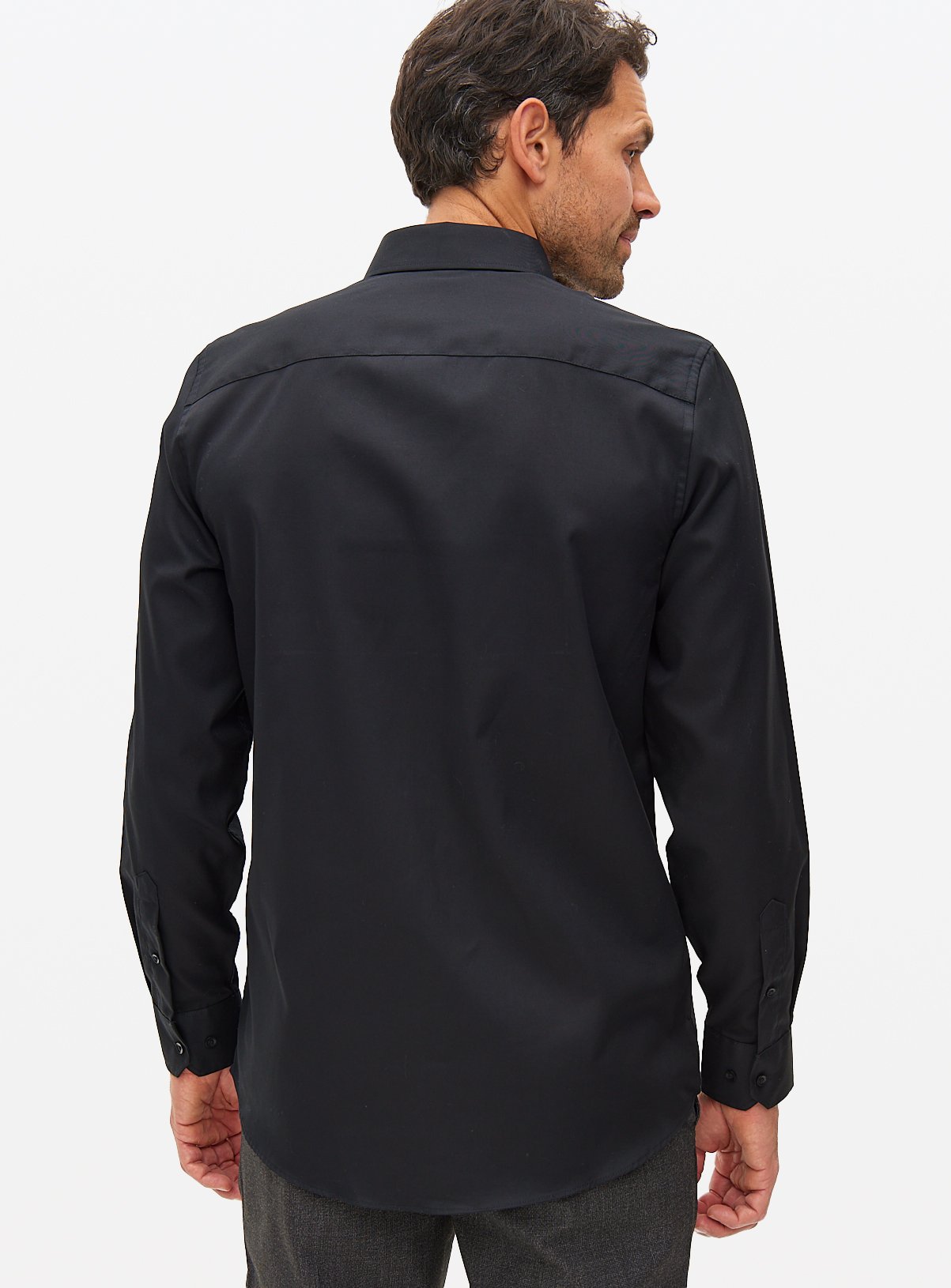 Black Regular Fit Cotton Twill Long Sleeve Shirt 16.5 - Image 5 thumbnail