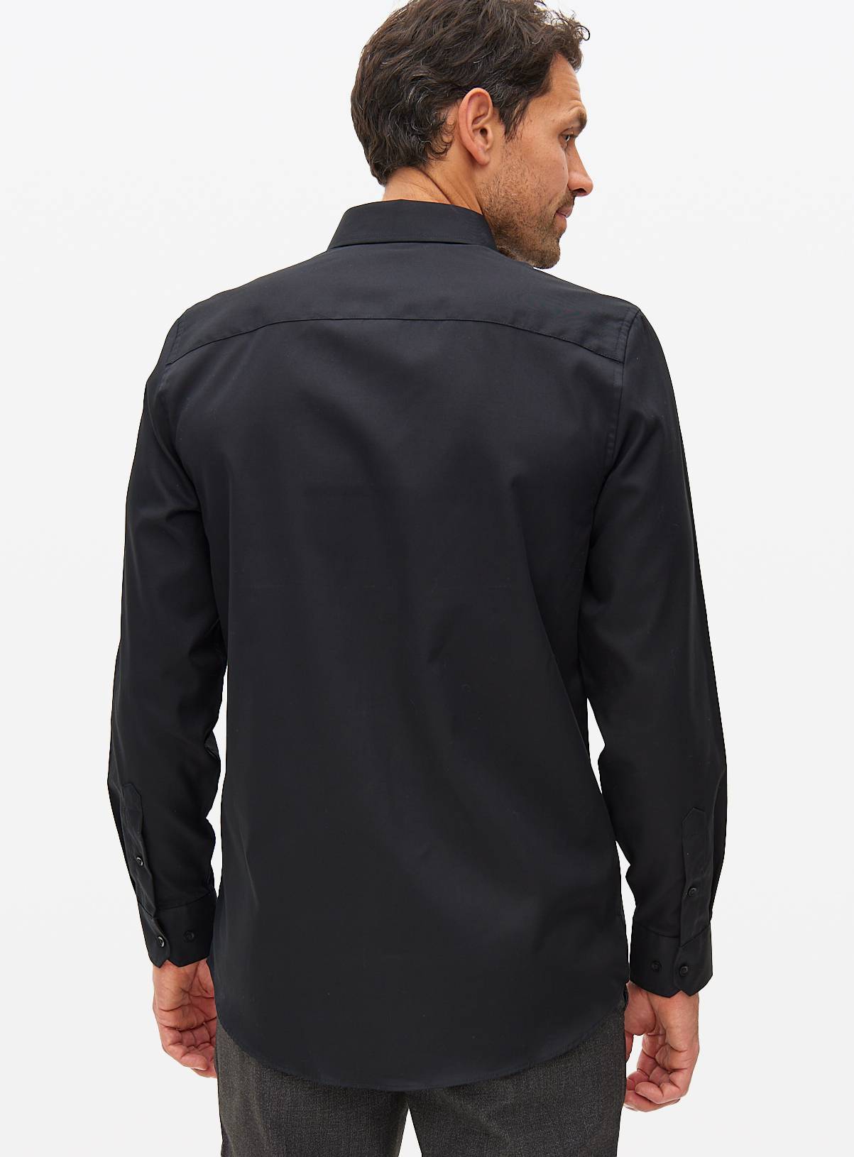 Black Regular Fit Cotton Twill Long Sleeve Shirt 16.5 - Image 5