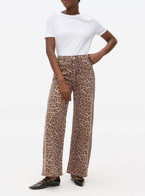 Brown Leopard Print Denim Co-ord Wide Leg Jeans 10R