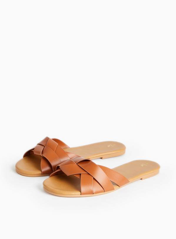 Tan Faux Leather Twist Strap Mule Sandals 4