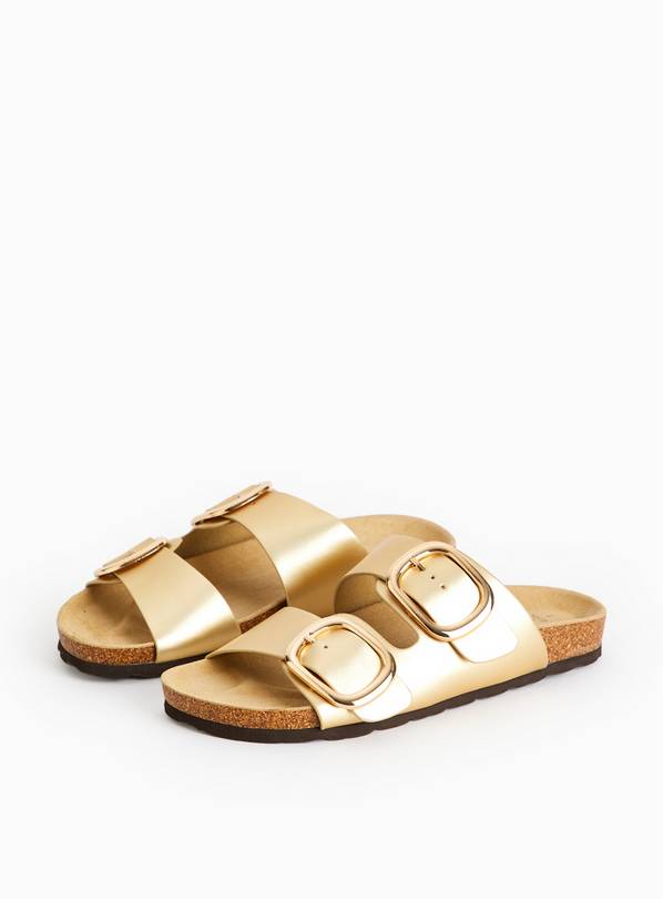 Gold Double Strap Moulded Footbed Sandals 6