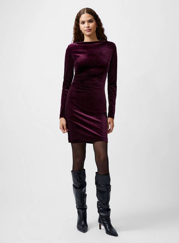 FRENCH CONNECTION Viola Velvet Long Sleeve Bodycon Dress S