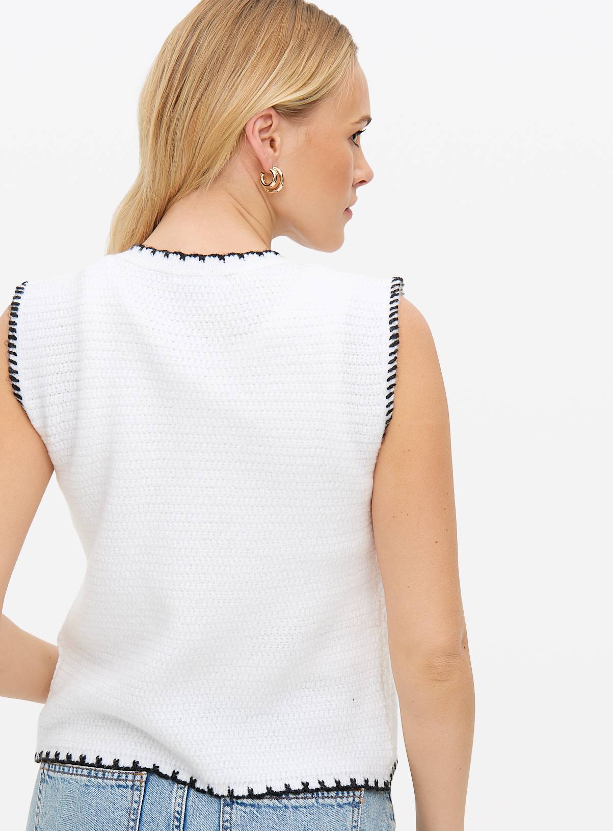 Cream Contrast Stitch Tie-Front Waistcoat S - Image 5