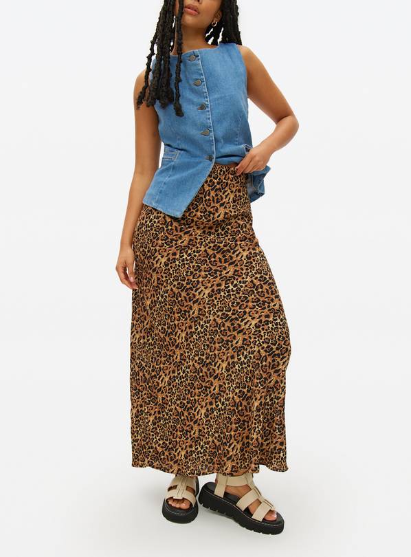Brown Leopard Printed Midaxi Slip Skirt 12