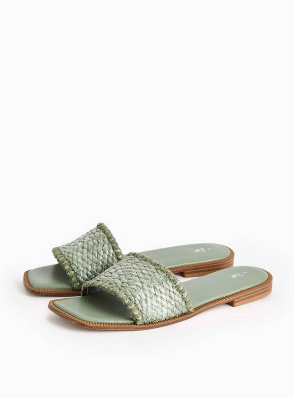 Khaki Raffia Mule Sandals 7