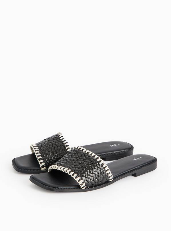 Black Raffia Stitch Mule Sandals  5