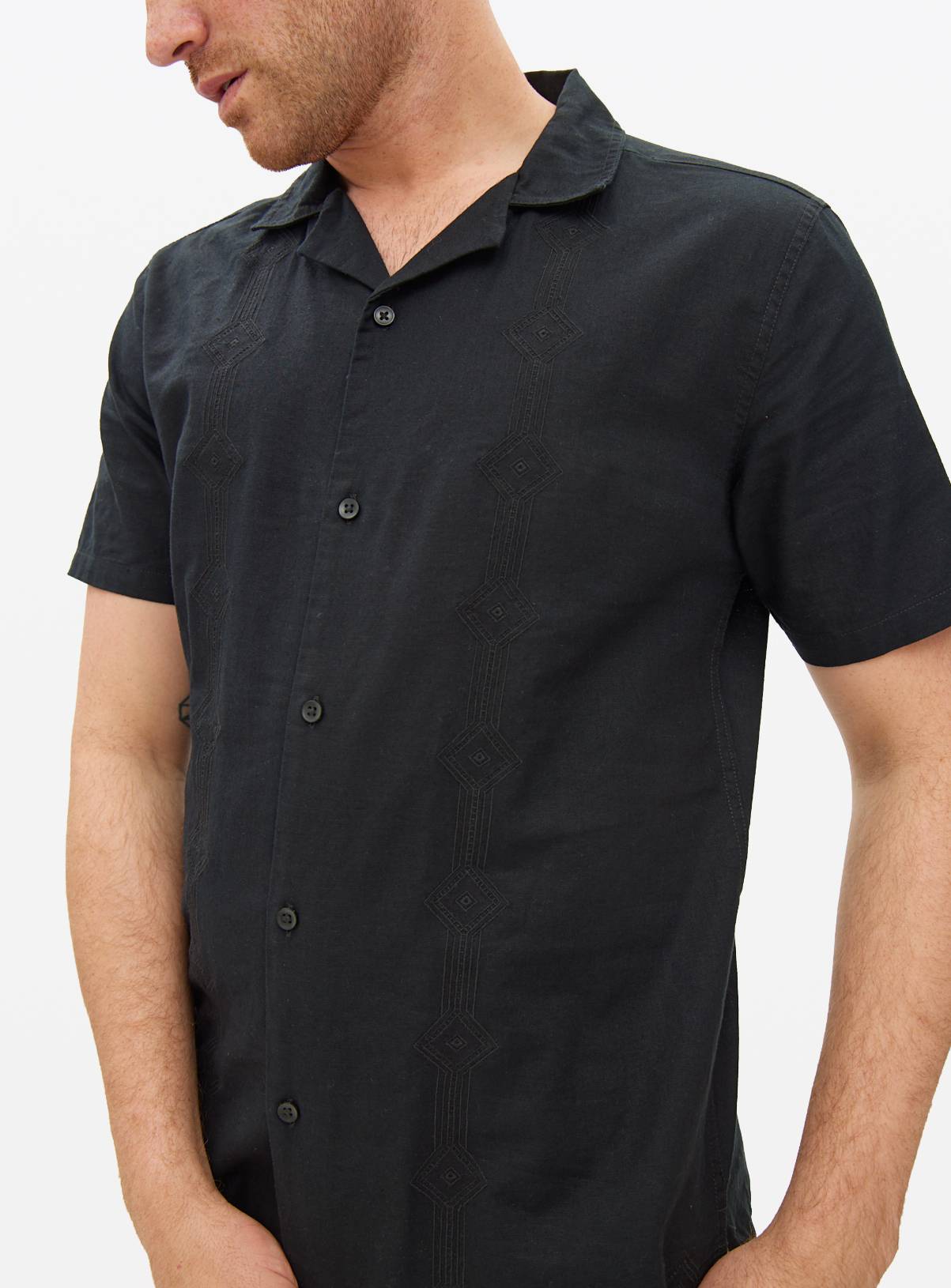 Black Linen Border Embroidered Shirt XXL - Image 1
