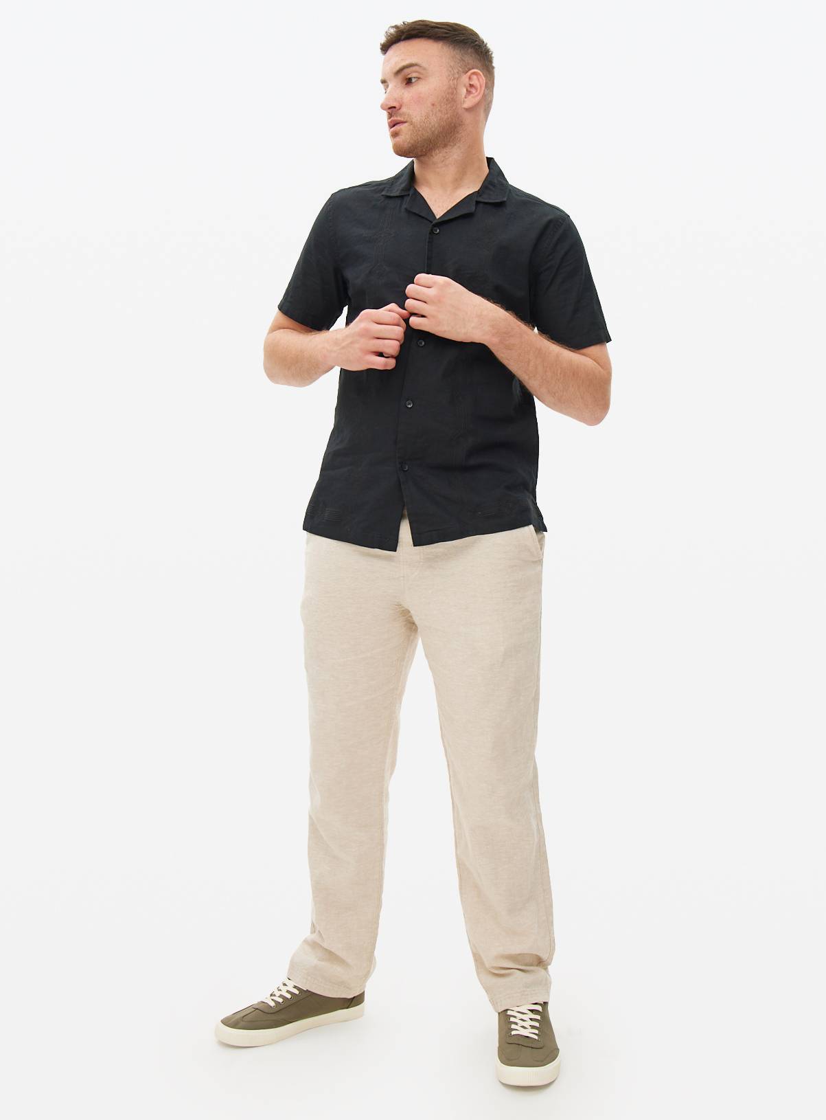 Black Linen Border Embroidered Shirt XXL - Image 2