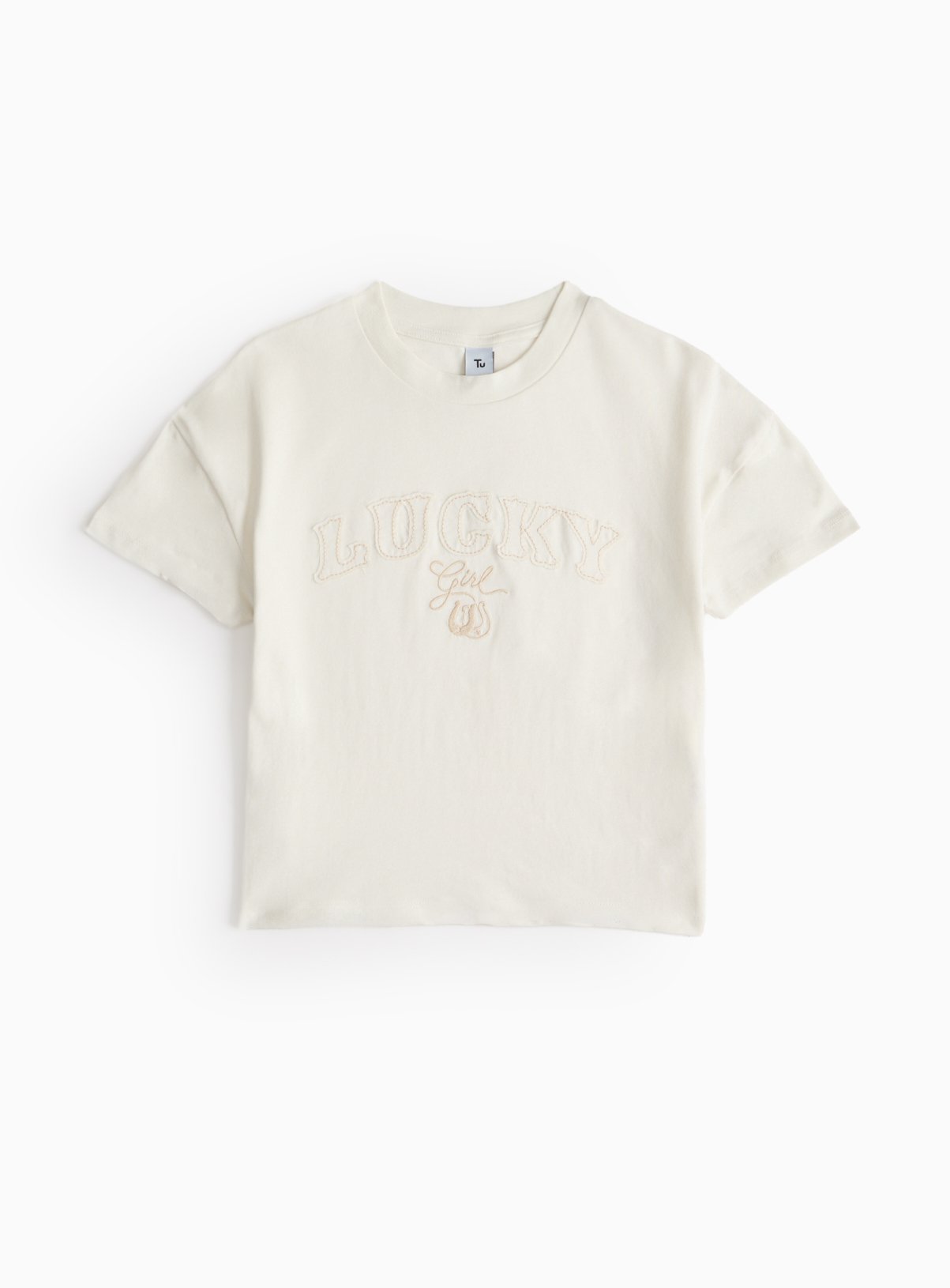 White White Cream Lucky Girl Slogan T-Shirt (13 Years) - Tu by Sainsbury's