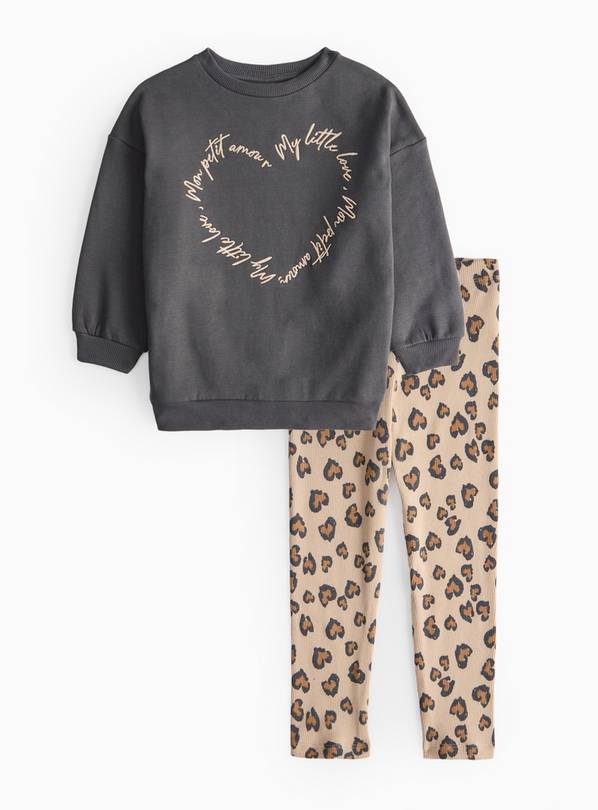 Grey Sweatshirt & Leopard Print Leggings Set 1-2 years