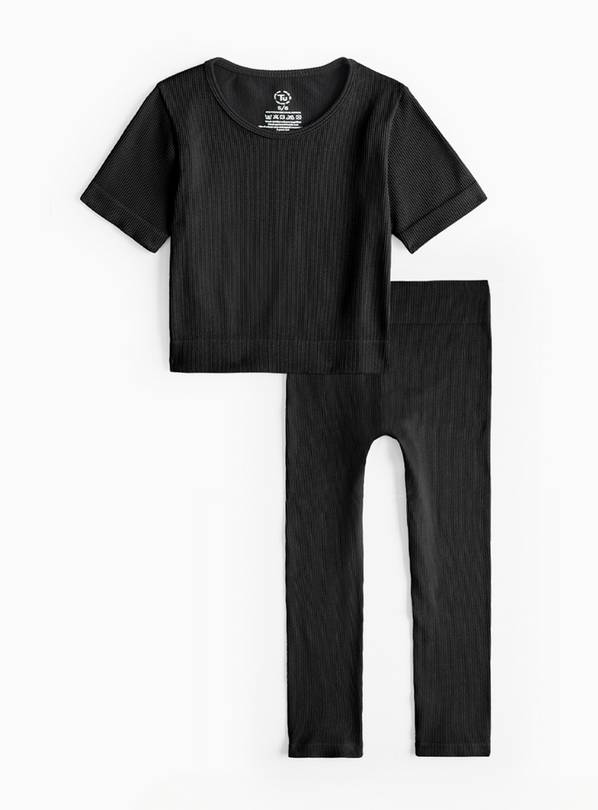 Black Seamless Crop Top & Leggings Set 7-8 years