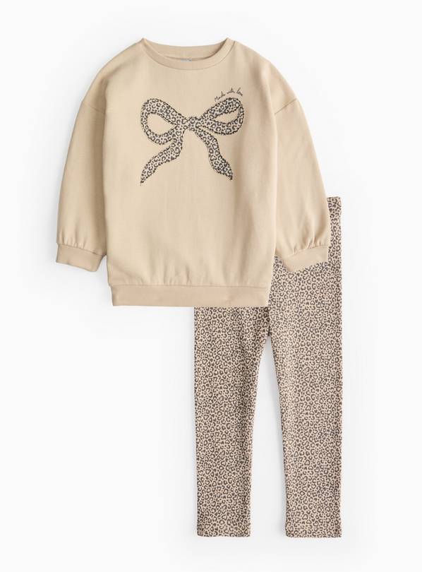 Cream Sweatshirt & Leopard Print Leggings  1-2 years