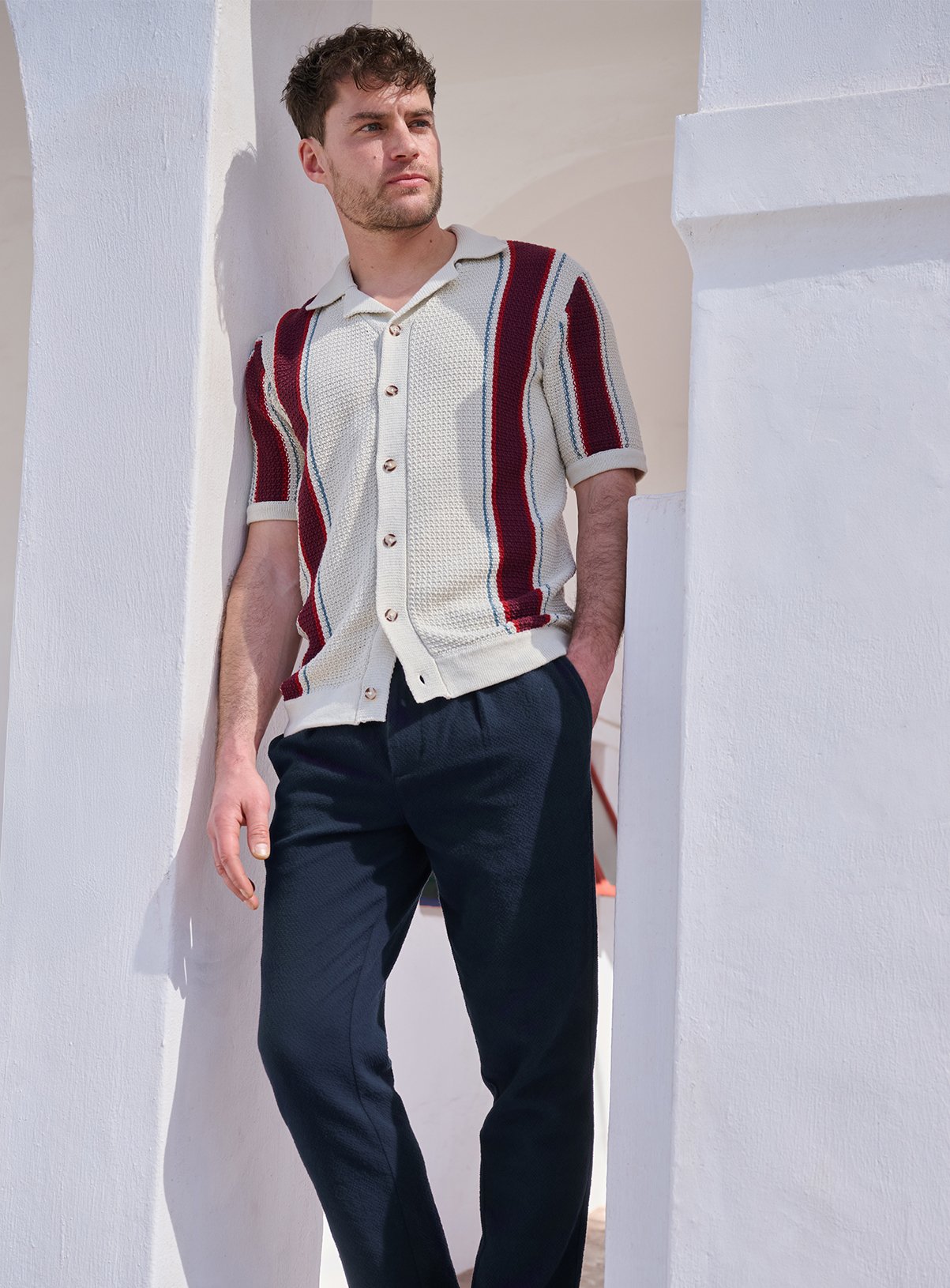 Men's Red & Cream Vertical Stripe Polo Shirt