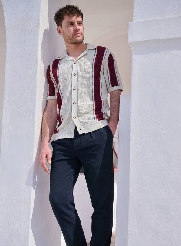 Red & Cream Vertical Stripe Polo Shirt XL