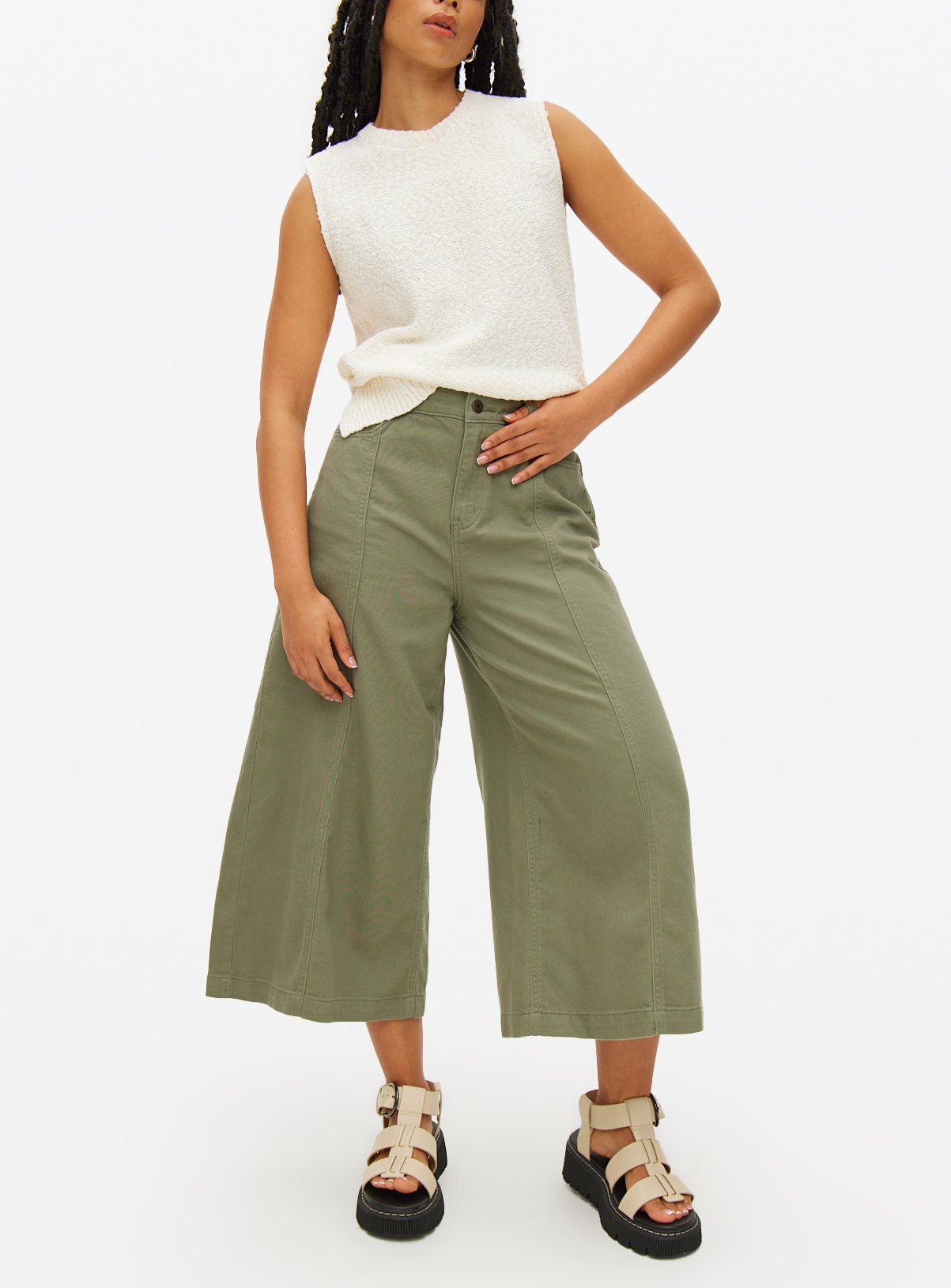 Khaki Panel Detail Culottes 18