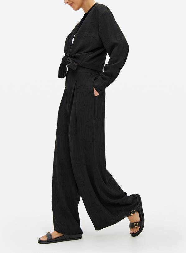 Black Jacquard Palm Print Wide Leg Co-ord Trousers 10