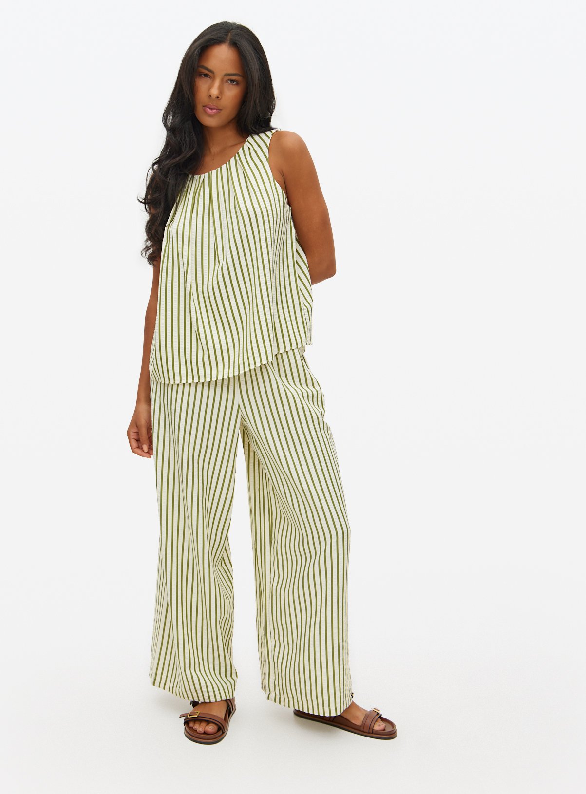 Green Stripe Ultra Wide Leg Co-ord Trousers  20 - Image 2 thumbnail