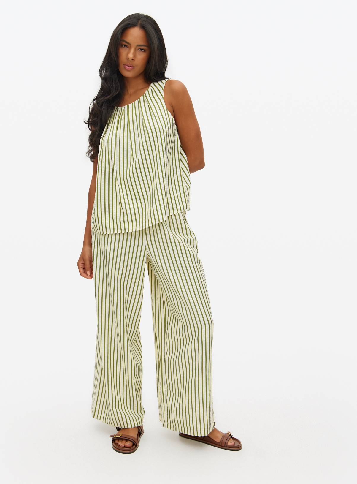Green Stripe Ultra Wide Leg Co-ord Trousers  20 - Image 2