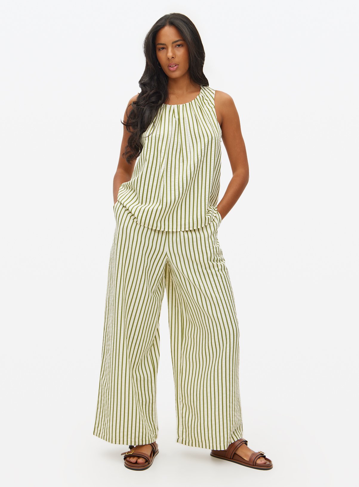 Green Stripe Ultra Wide Leg Co-ord Trousers  20 - Image 3 thumbnail