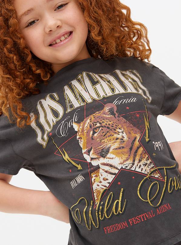 Charcoal Wild Cat Graphic T-Shirt 11 years