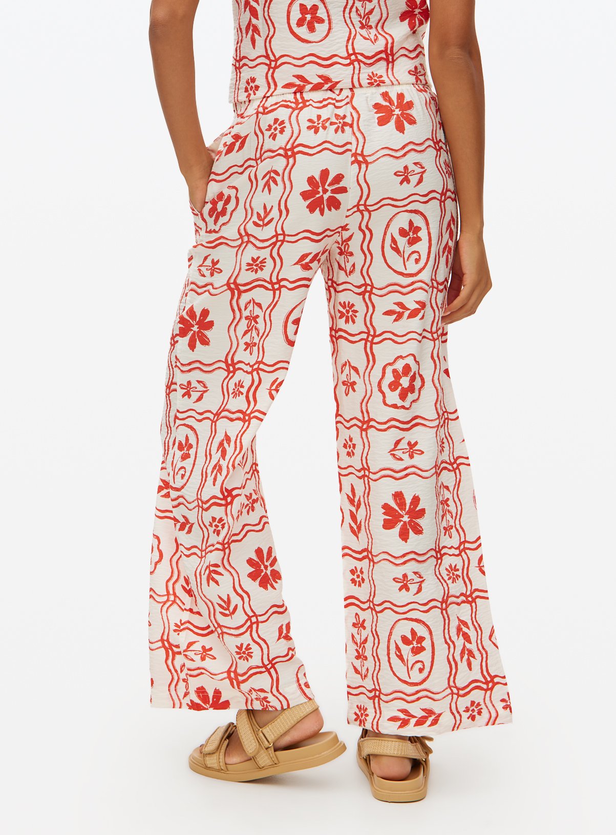 Red Tile Print Wide Leg Co-ord Trousers  10 - Image 4 thumbnail
