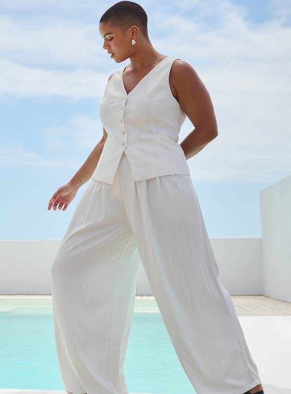 White Co-ord Pleated Palazzo Trousers 14L