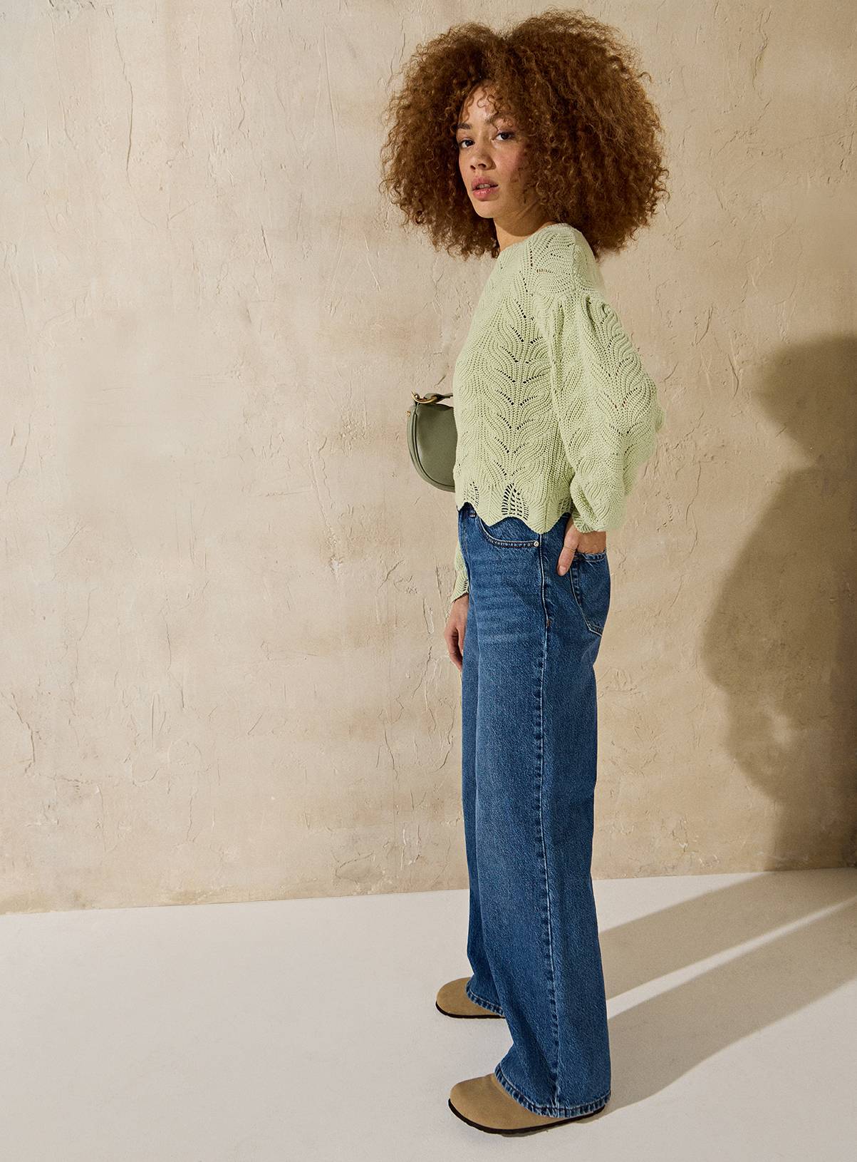 EVERBELLE Green Scallop Knit Pointelle Jumper M - Image 2