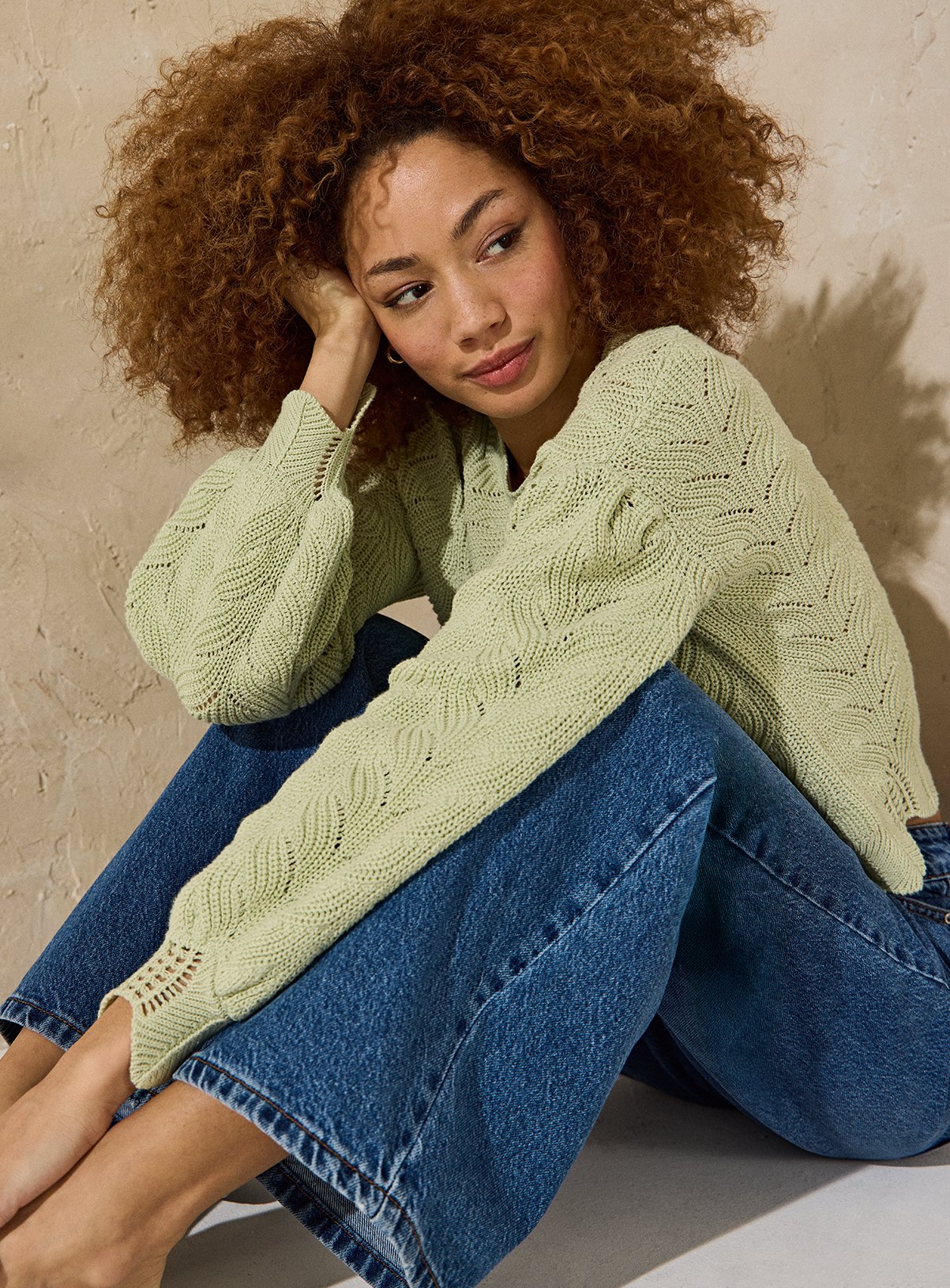 EVERBELLE Green Scallop Knit Pointelle Jumper M - Image 3 thumbnail